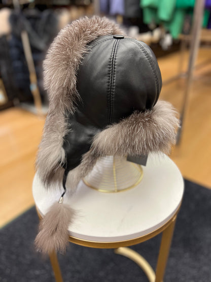 Echt Silberfuchs Pelz Echt Leder Hut