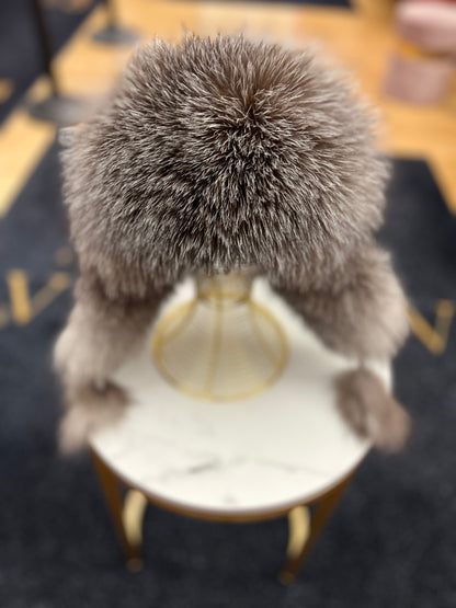 Echt Silberfuchs Pelz Echt Leder Hut