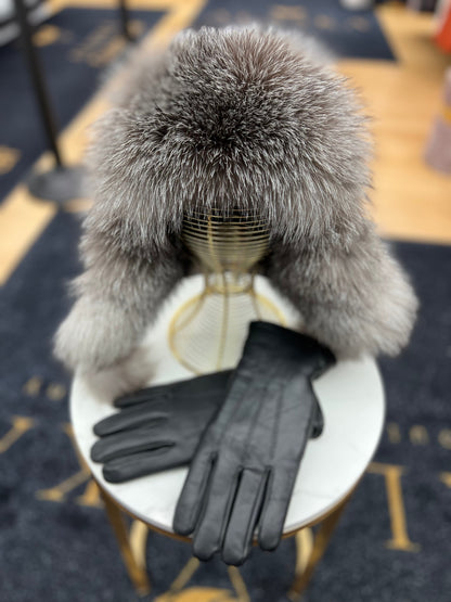 Echt Silberfuchs Pelz Echt Leder Hut