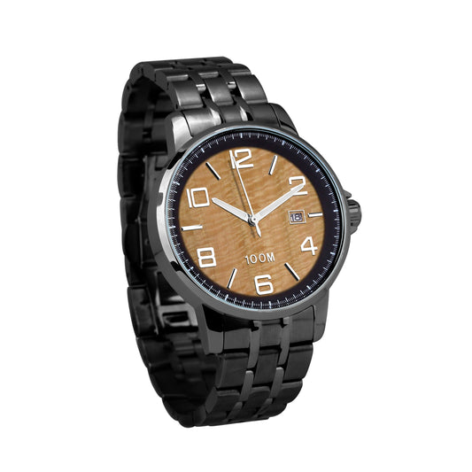Gum Burl-klocka rostfritt stålfodral gunmetal - herrmodell