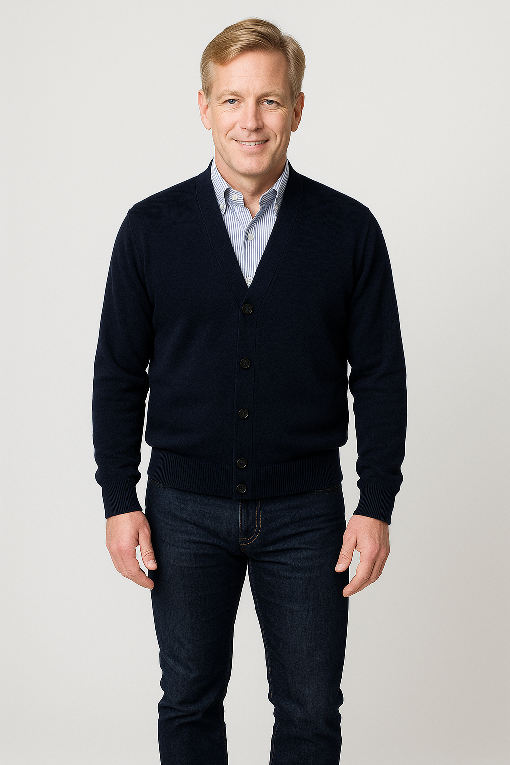 Merino Wool Cardigan in Navy