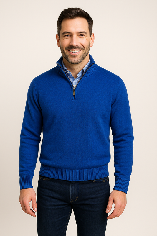 Quarter-Zip Pullover Sweater - Royal