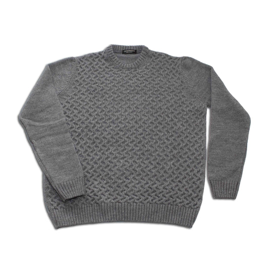 Crew Neck Cable Knit Sweater - Med Grey
