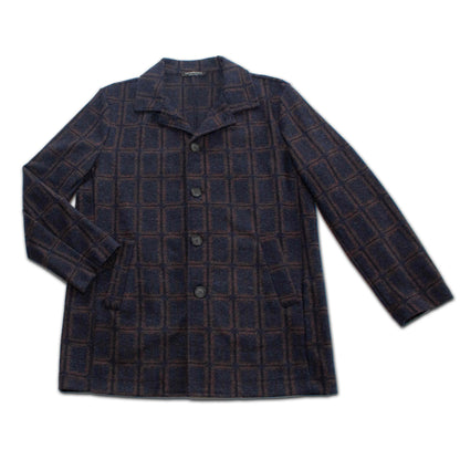 Navy Russet Windowpane Wool Car Coat