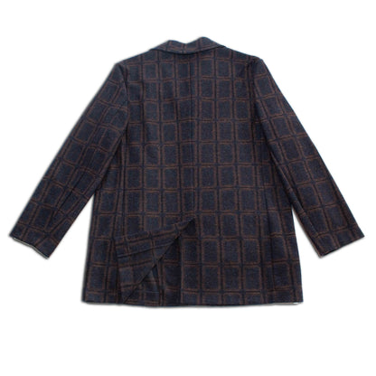 Navy Russet Windowpane Wool Car Coat