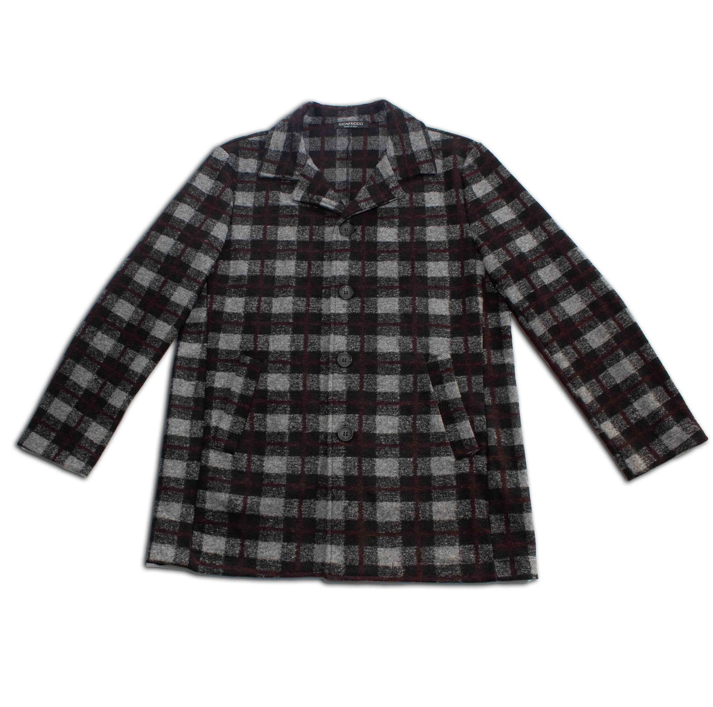 Midnight Burgundy Buffalo Check Wool Coat