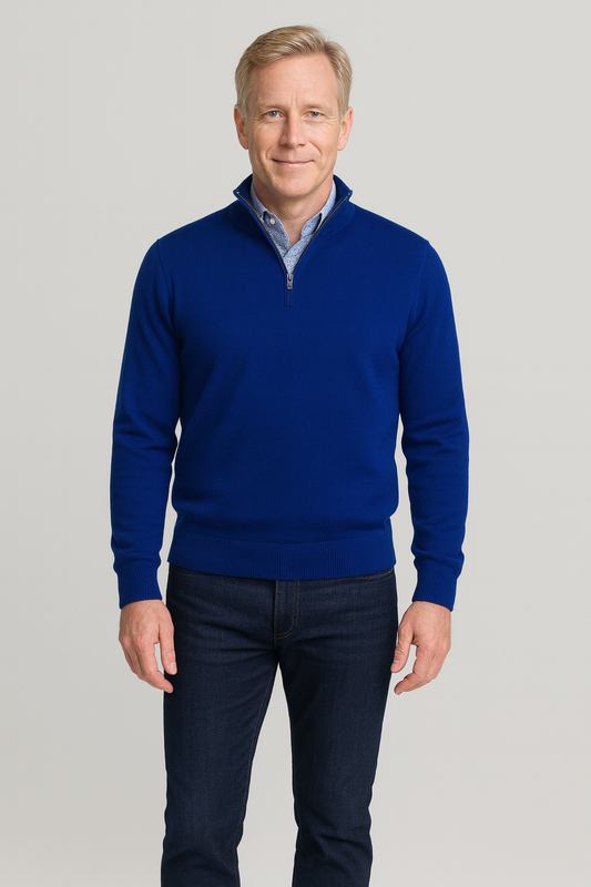Merino Wool Quarter-Zip Sweater in Admiral Blue