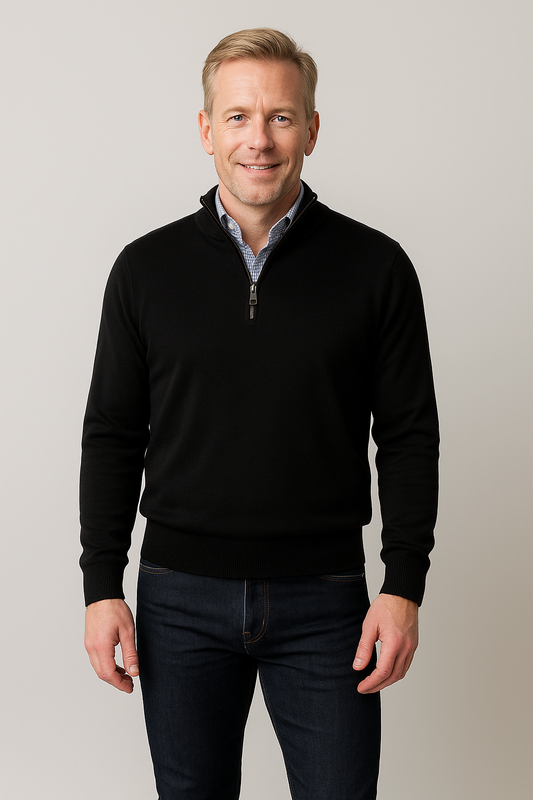 Merino Wool Quarter-Zip Sweater in Black