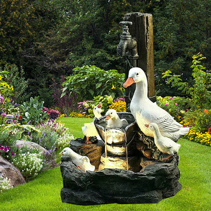 Garden Fountain | Charming Duck Family Design for Relaxing Outdoor Spaces 0