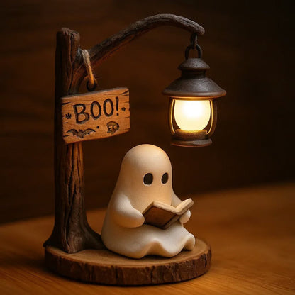 Ghost Lantern Decor | Adorable Reading Ghost with Soft Glow for Whimsical Halloween Charm 0
