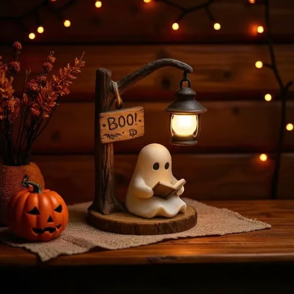 Ghost Lantern Decor | Adorable Reading Ghost with Soft Glow for Whimsical Halloween Charm 3