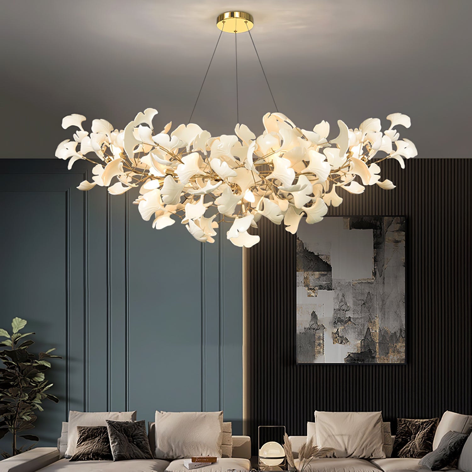 Ginkgo Chandelier | Handcrafted Ceramic Petals for Modern Dining Room 2