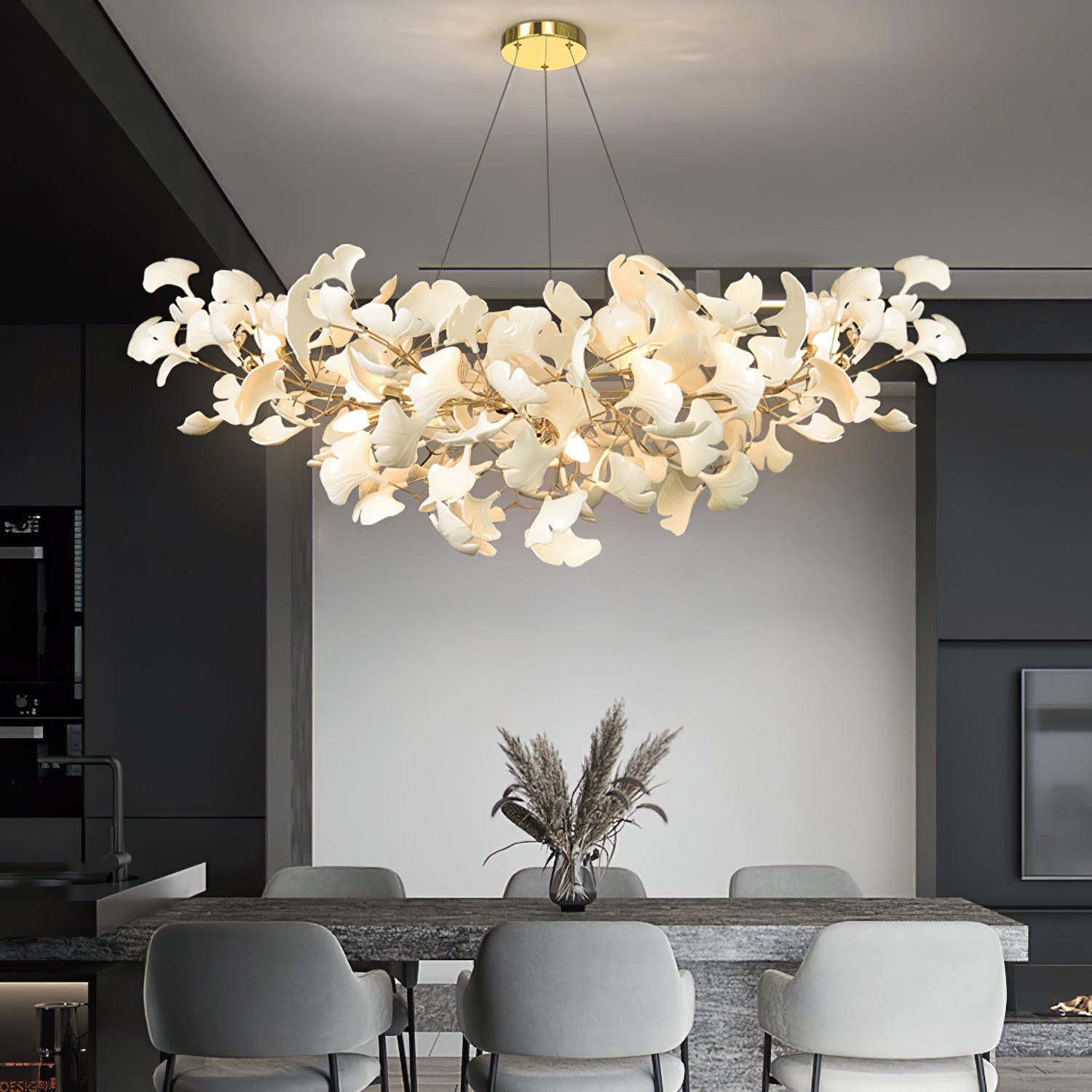 Ginkgo Chandelier | Handcrafted Ceramic Petals for Modern Dining Room 3