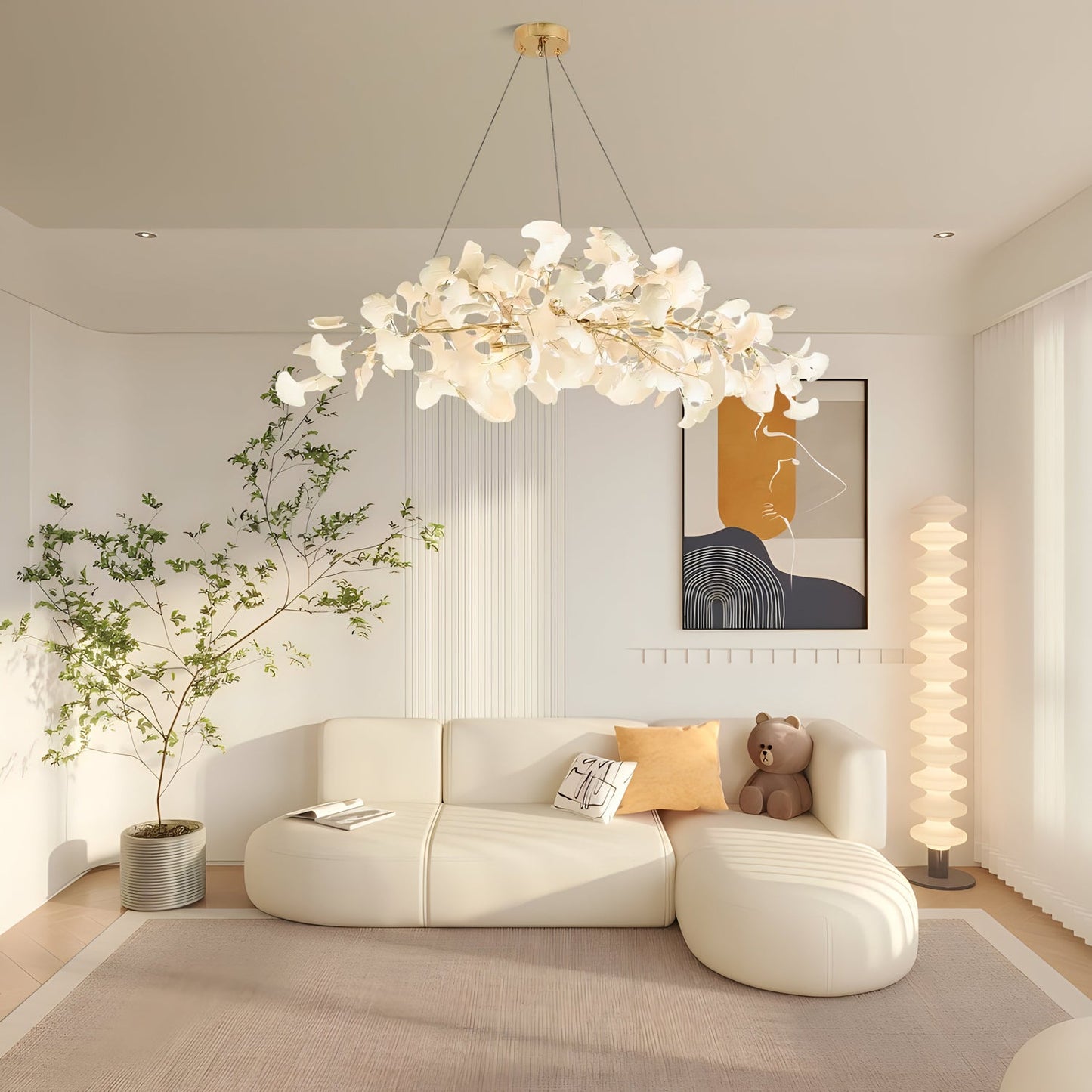 Ginkgo Chandelier | Handcrafted Ceramic Petals for Modern Dining Room Lighting 1