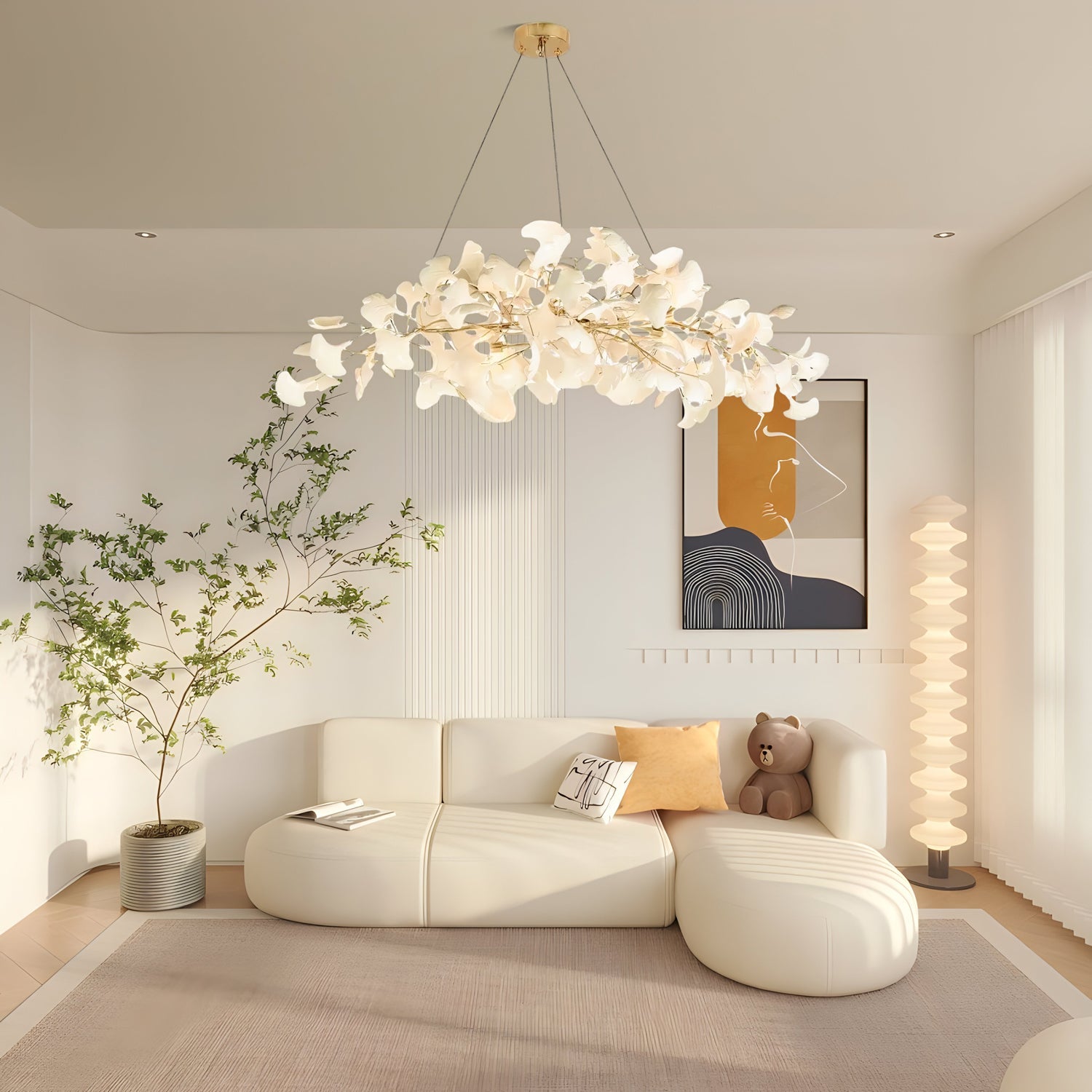 Ginkgo Chandelier | Handcrafted Ceramic Petals for Modern Dining Room Lighting 1