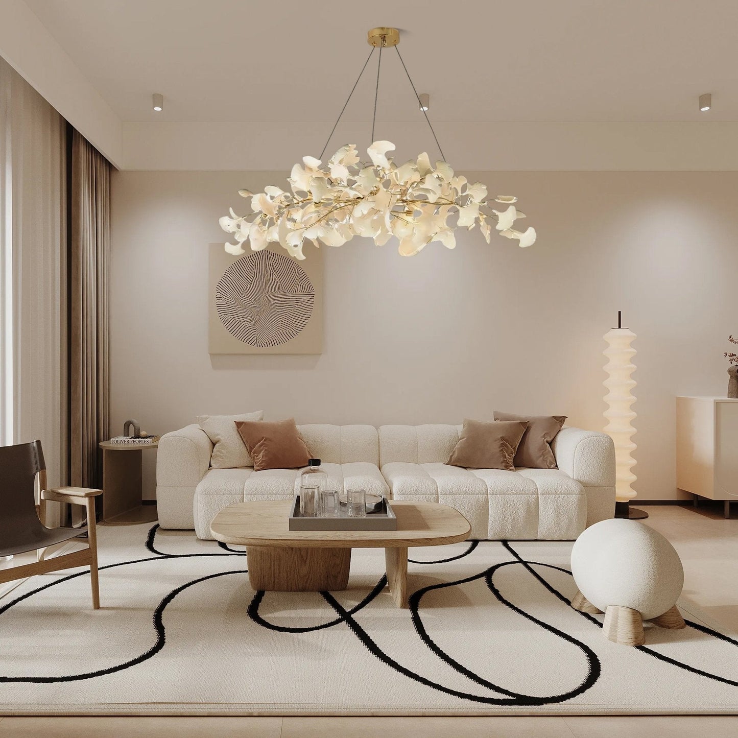 Ginkgo Chandelier | Handcrafted Ceramic Petals for Modern Dining Room Lighting 2
