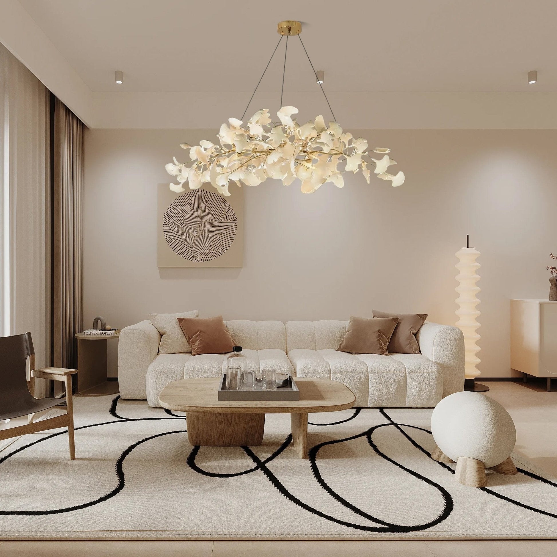 Ginkgo Chandelier | Handcrafted Ceramic Petals for Modern Dining Room Lighting 2
