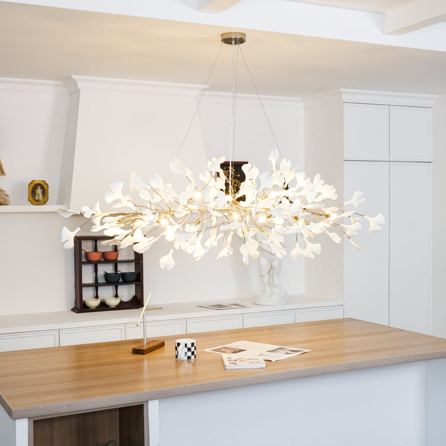 Ginkgo Chandelier | Handcrafted Ceramic Petals for Modern Dining Room Lighting 3