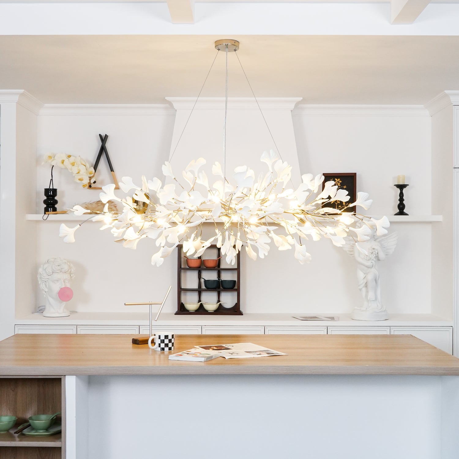 Ginkgo Chandelier | Handcrafted Ceramic Petals for Modern Dining Room Lighting 4