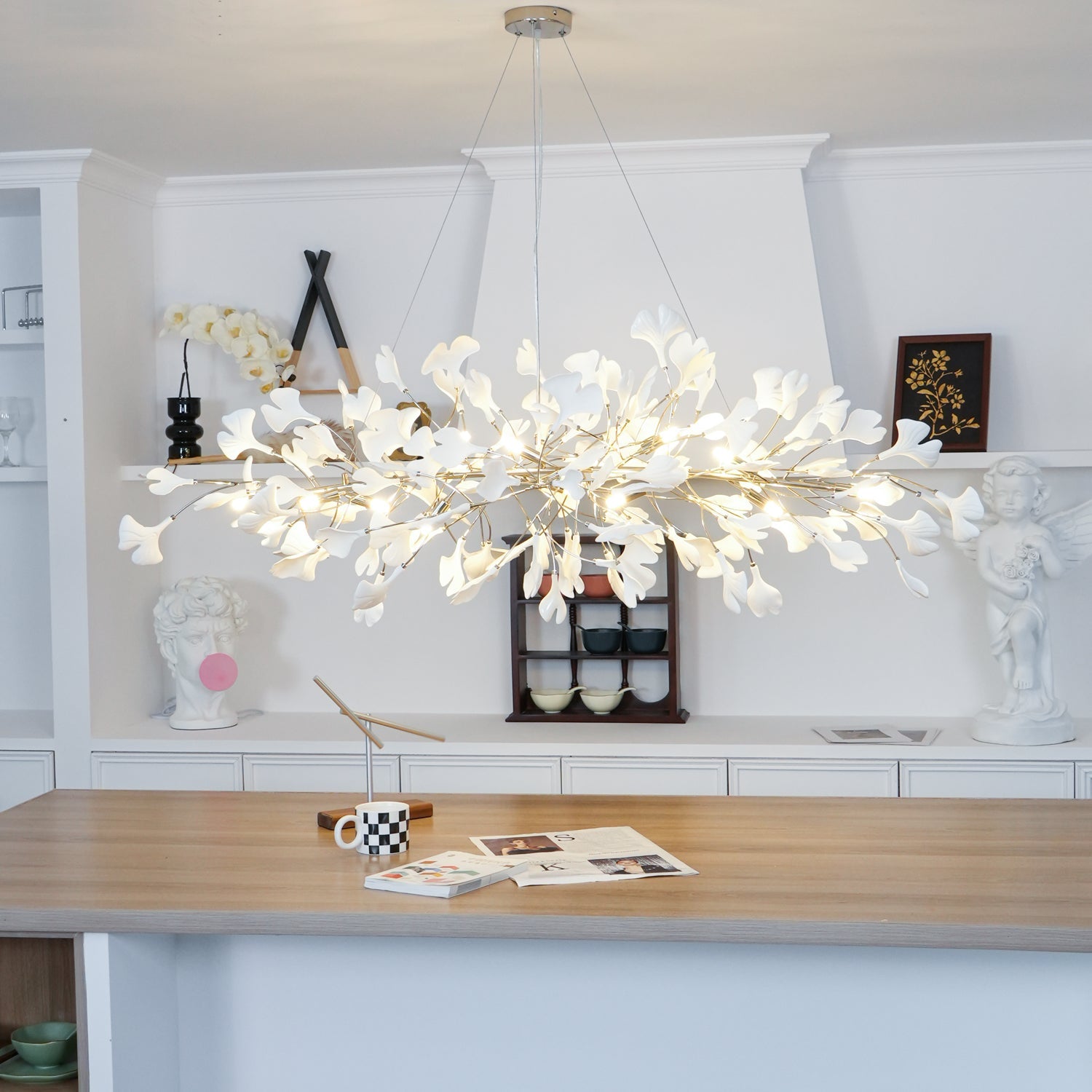 Ginkgo Chandelier | Handcrafted Ceramic Petals for Modern Dining Room Lighting 5