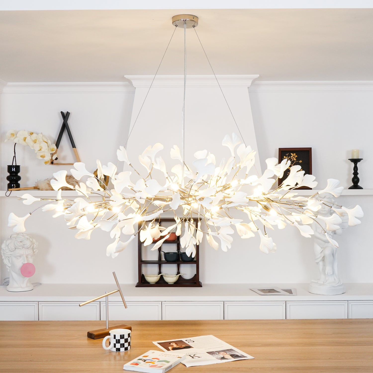 Ginkgo Chandelier | Handcrafted Ceramic Petals for Modern Dining Room Lighting 6
