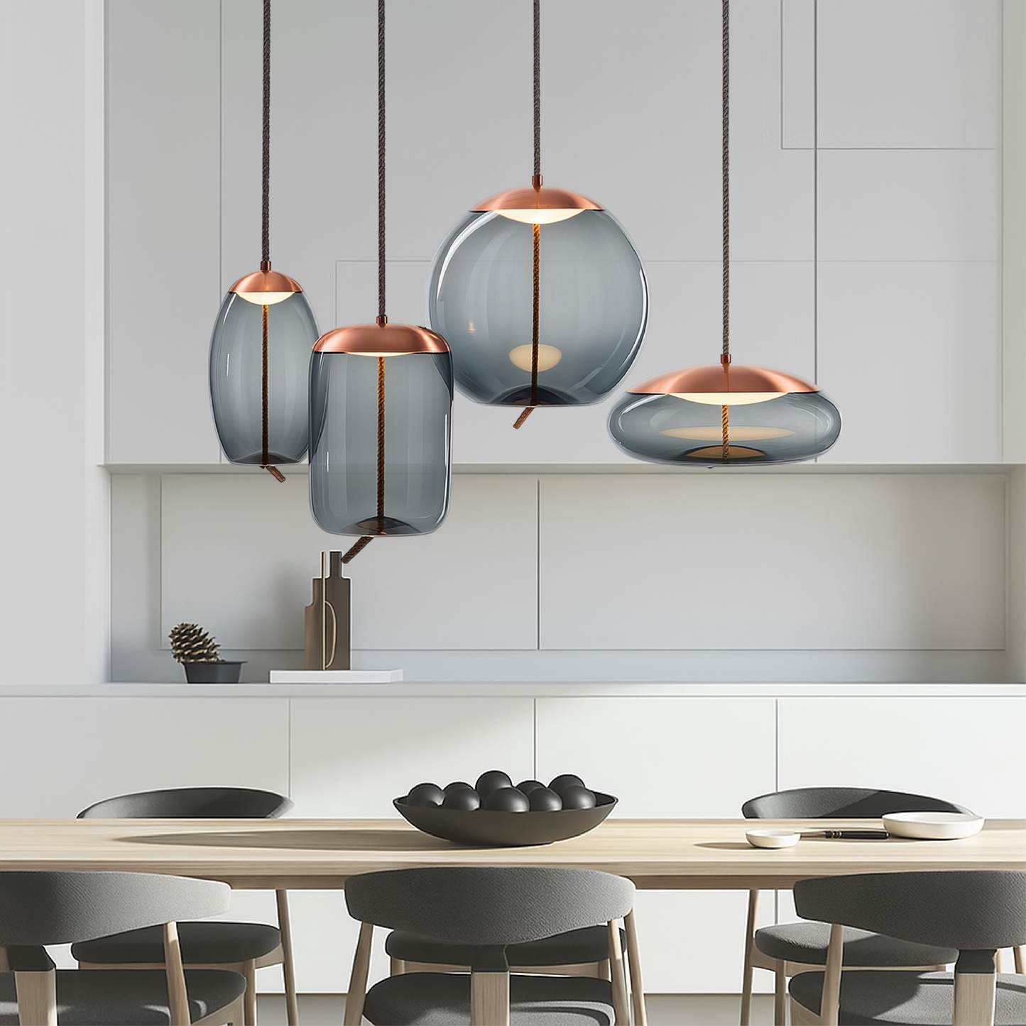 Glass Pendant Lighting | Elegant Rose Gold Design with Adjustable Height 1