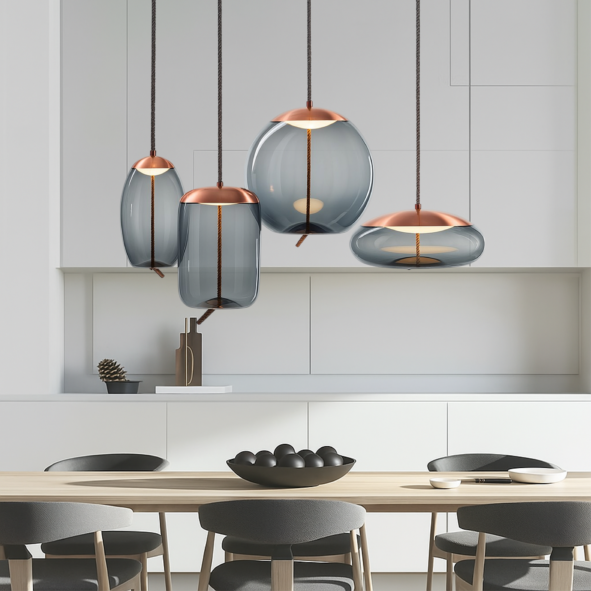 Glass Pendant Lighting | Elegant Rose Gold Design with Adjustable Height 1