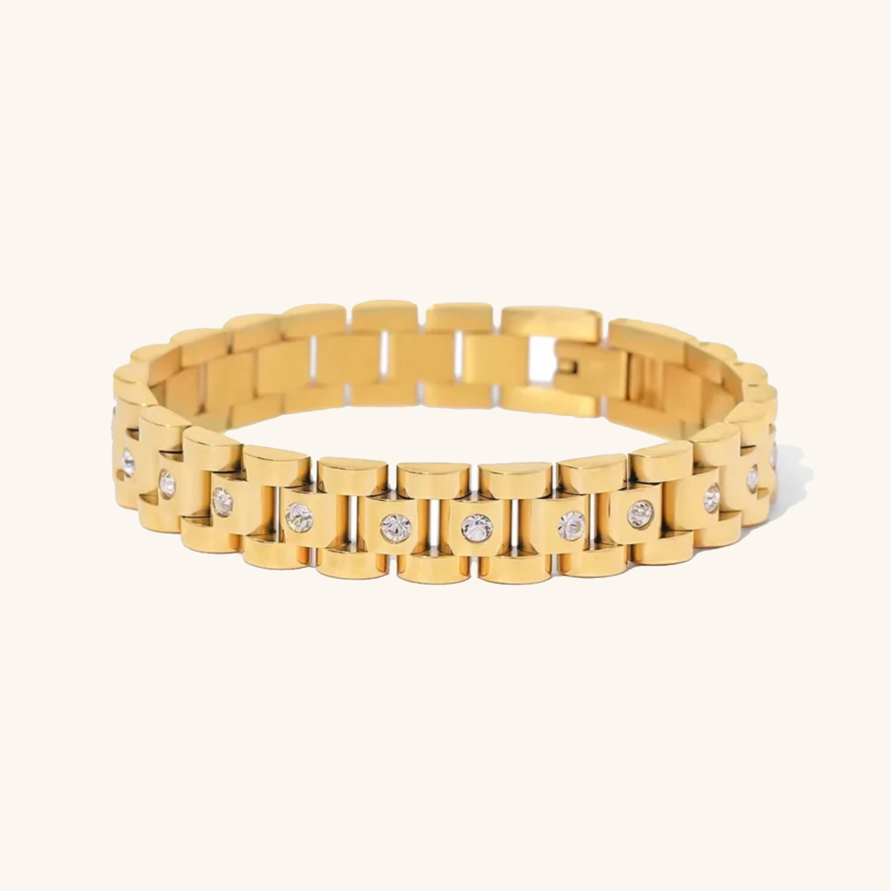 Gold Apple Watch Band | Waterproof Stainless Steel Bracelet with Diamond Simulants 0