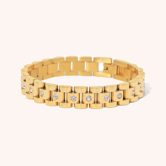 Gold Apple Watch Band | Waterproof Stainless Steel Bracelet with Diamond Simulants 0