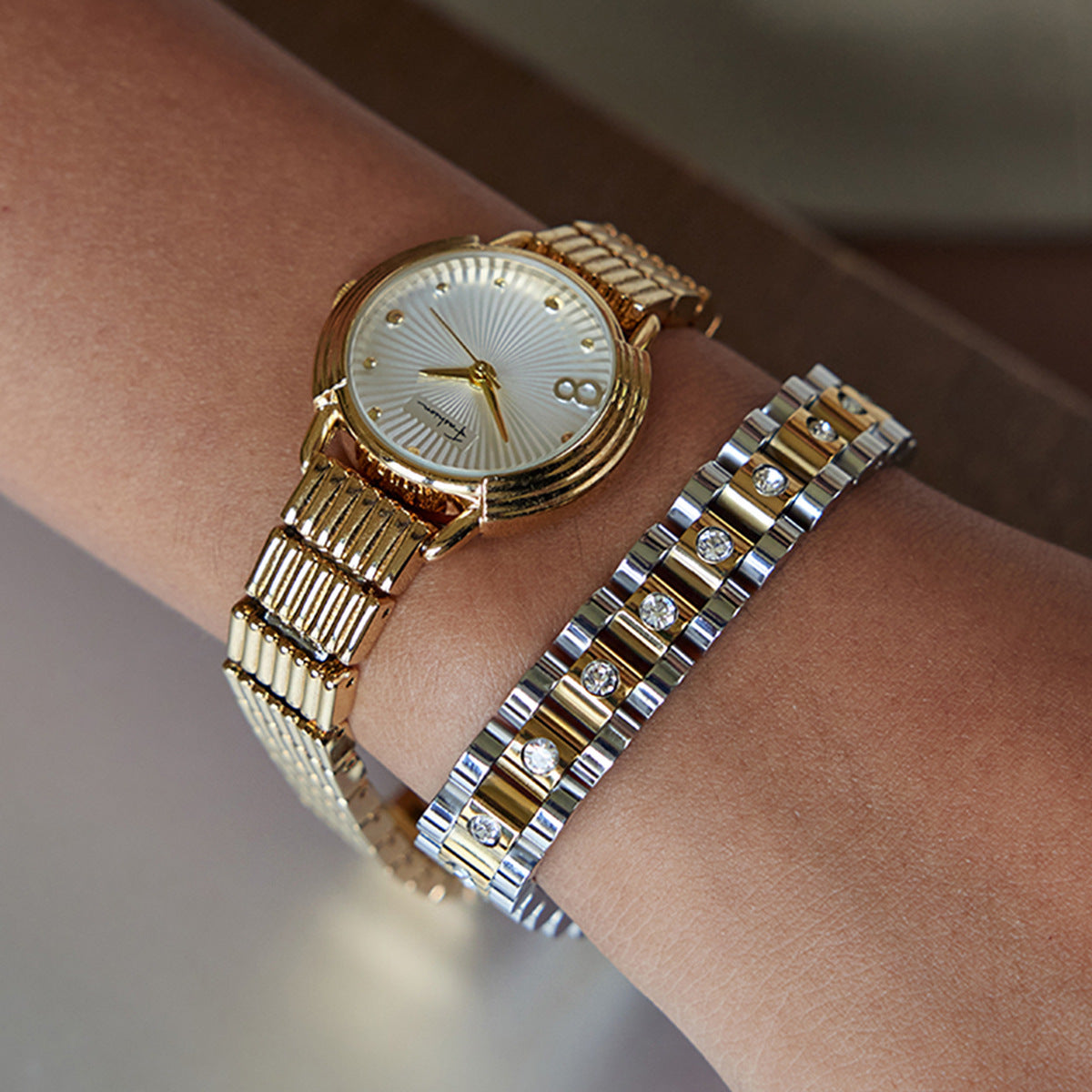 Gold Apple Watch Band | Waterproof Stainless Steel Bracelet with Diamond Simulants 3