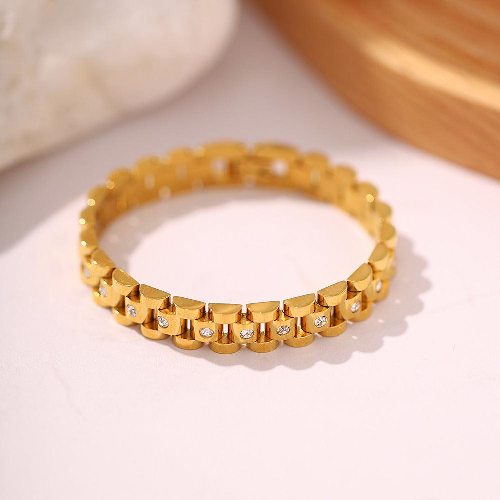 Gold Apple Watch Band | Waterproof Stainless Steel Bracelet with Diamond Simulants 4