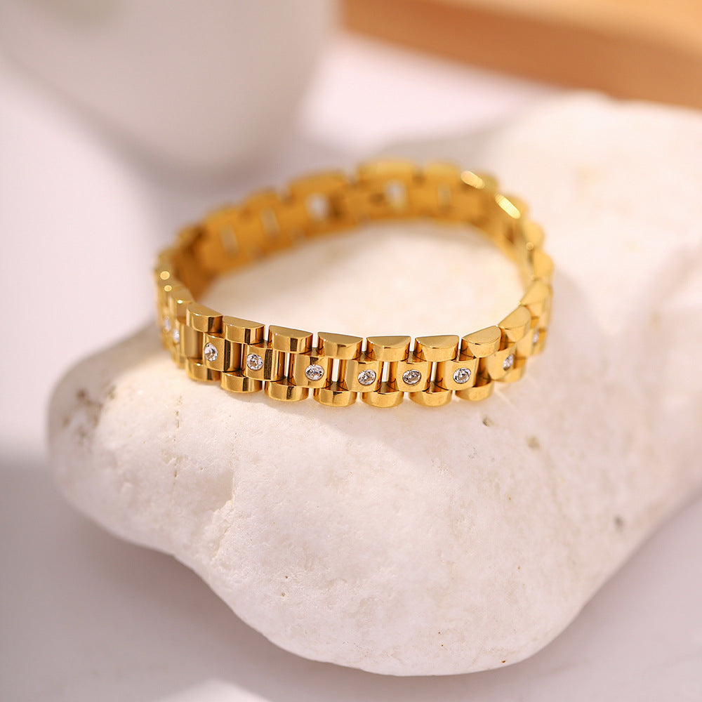 Gold Apple Watch Band | Waterproof Stainless Steel Bracelet with Diamond Simulants 5