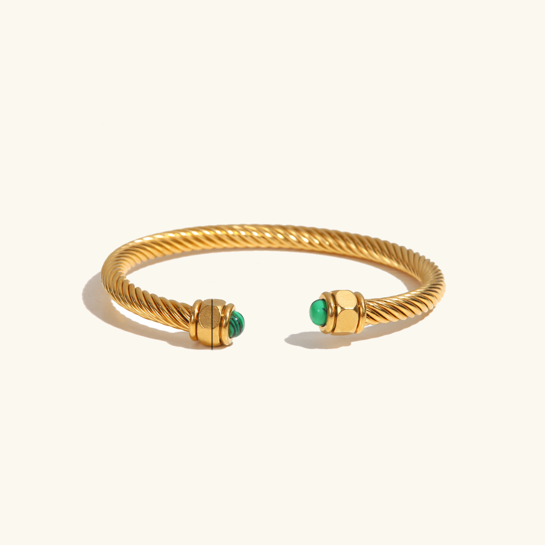 Gold Bangle Bracelet | Hypoallergenic Stainless Steel with Gemstone Accents 0