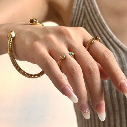Gold Bangle Bracelet | Hypoallergenic Stainless Steel with Gemstone Accents 3