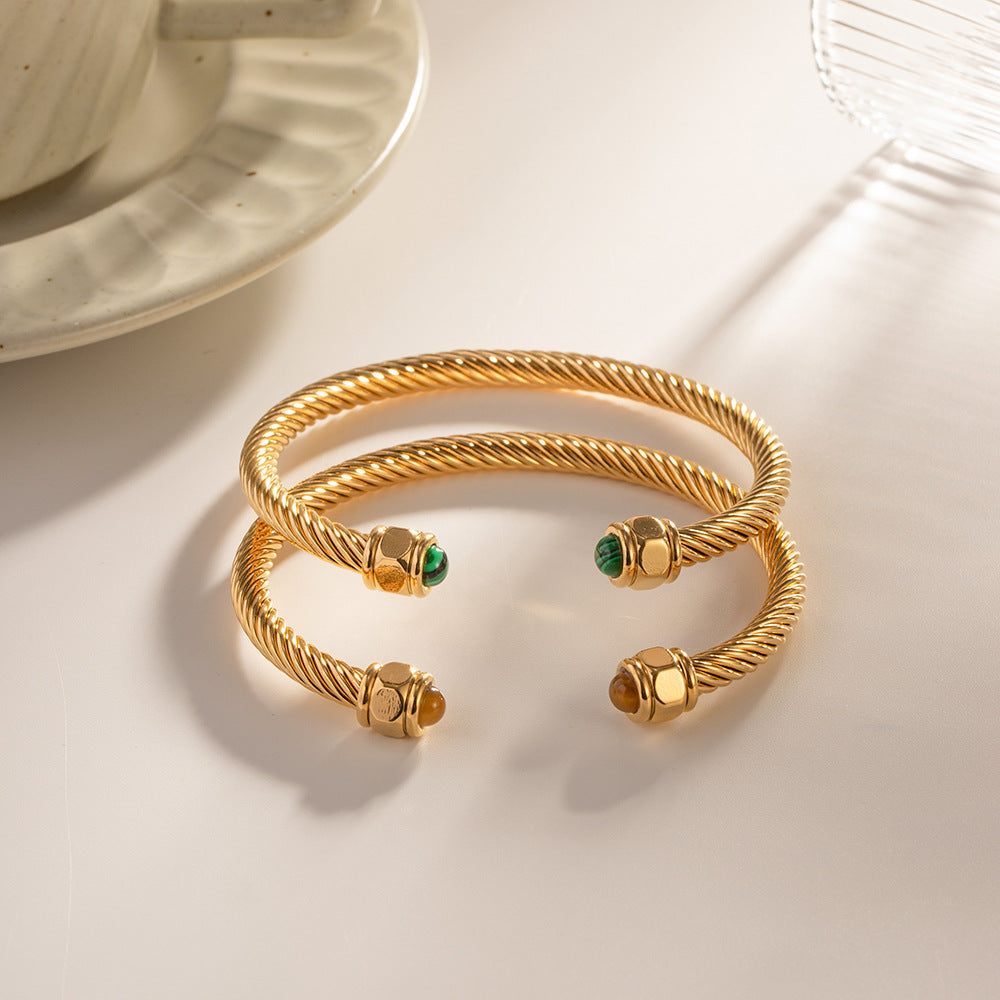 Gold Bangle Bracelet | Hypoallergenic Stainless Steel with Gemstone Accents 7