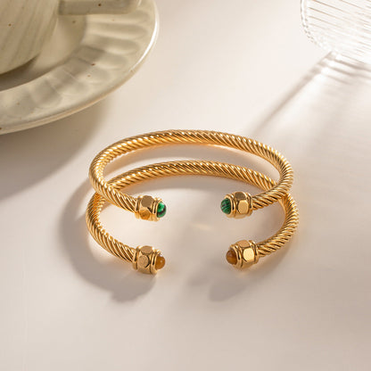 Gold Bangle Bracelet | Hypoallergenic Stainless Steel with Gemstone Accents 7