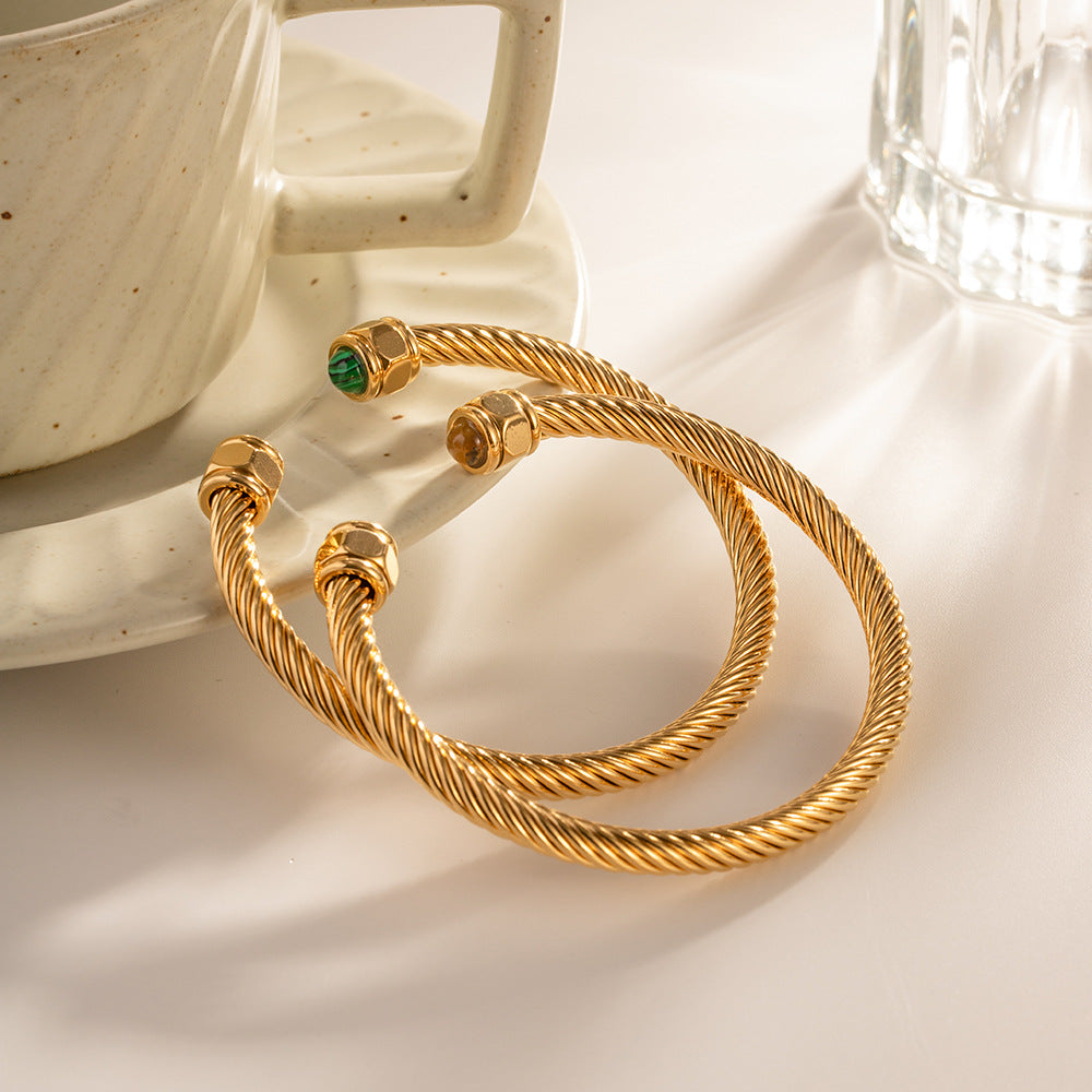 Gold Bangle Bracelet | Hypoallergenic Stainless Steel with Gemstone Accents 8