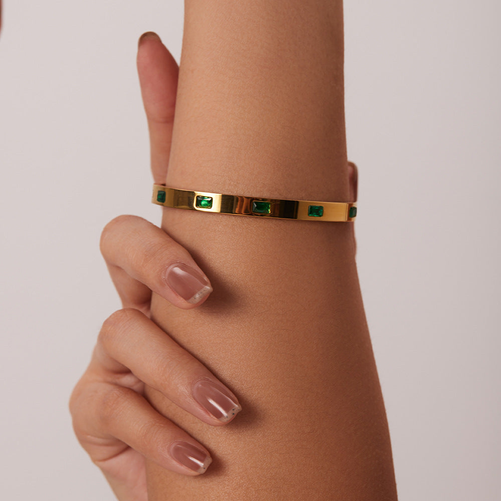Gold Bangle Bracelet | Waterproof Hypoallergenic Stainless Steel with Diamond Simulants 1