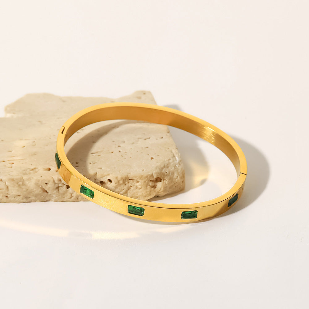 Gold Bangle Bracelet | Waterproof Hypoallergenic Stainless Steel with Diamond Simulants 2