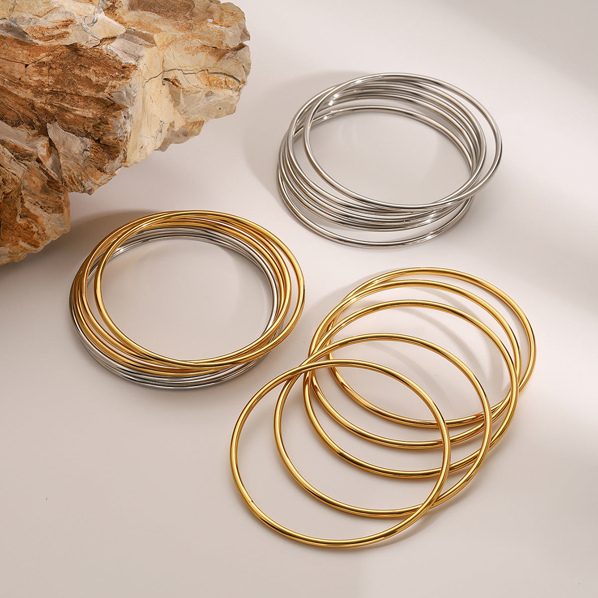 Gold Bangle Set | Lightweight Waterproof Hypoallergenic Bangles 8