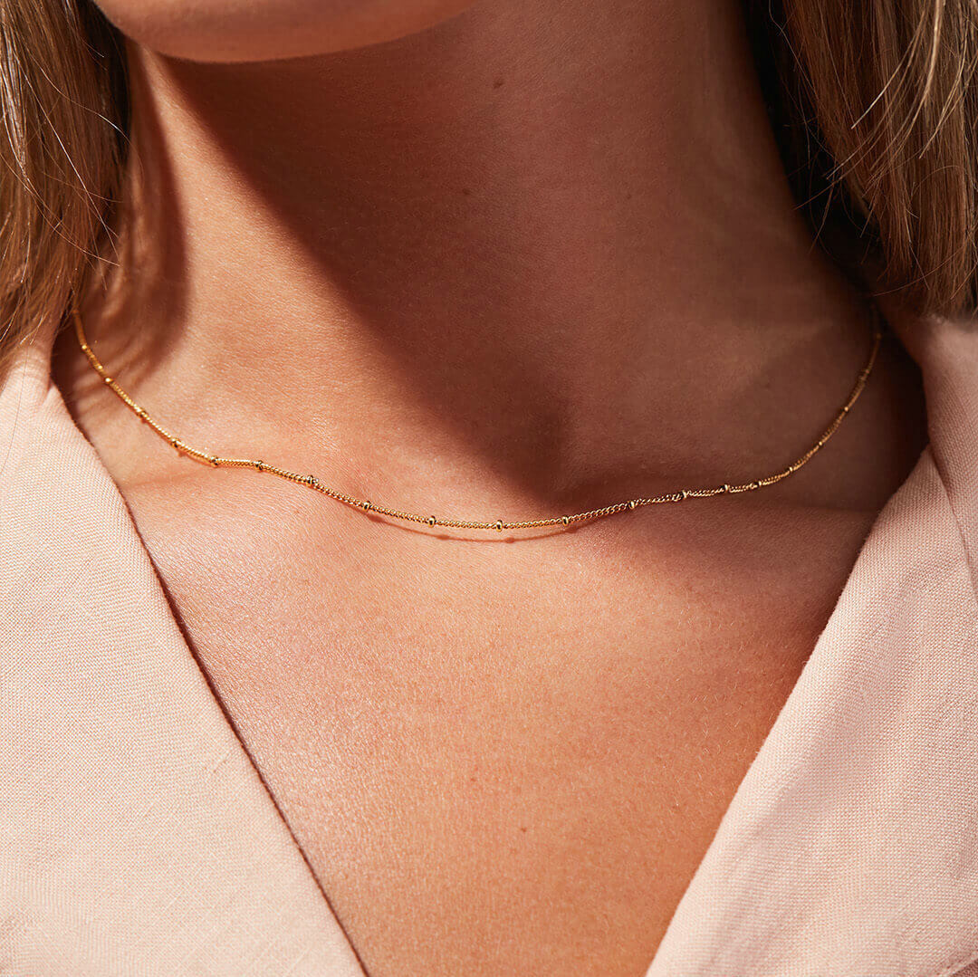 Gold Chain Necklace | Durable 18k Gold Plated with Delicate Beads 2