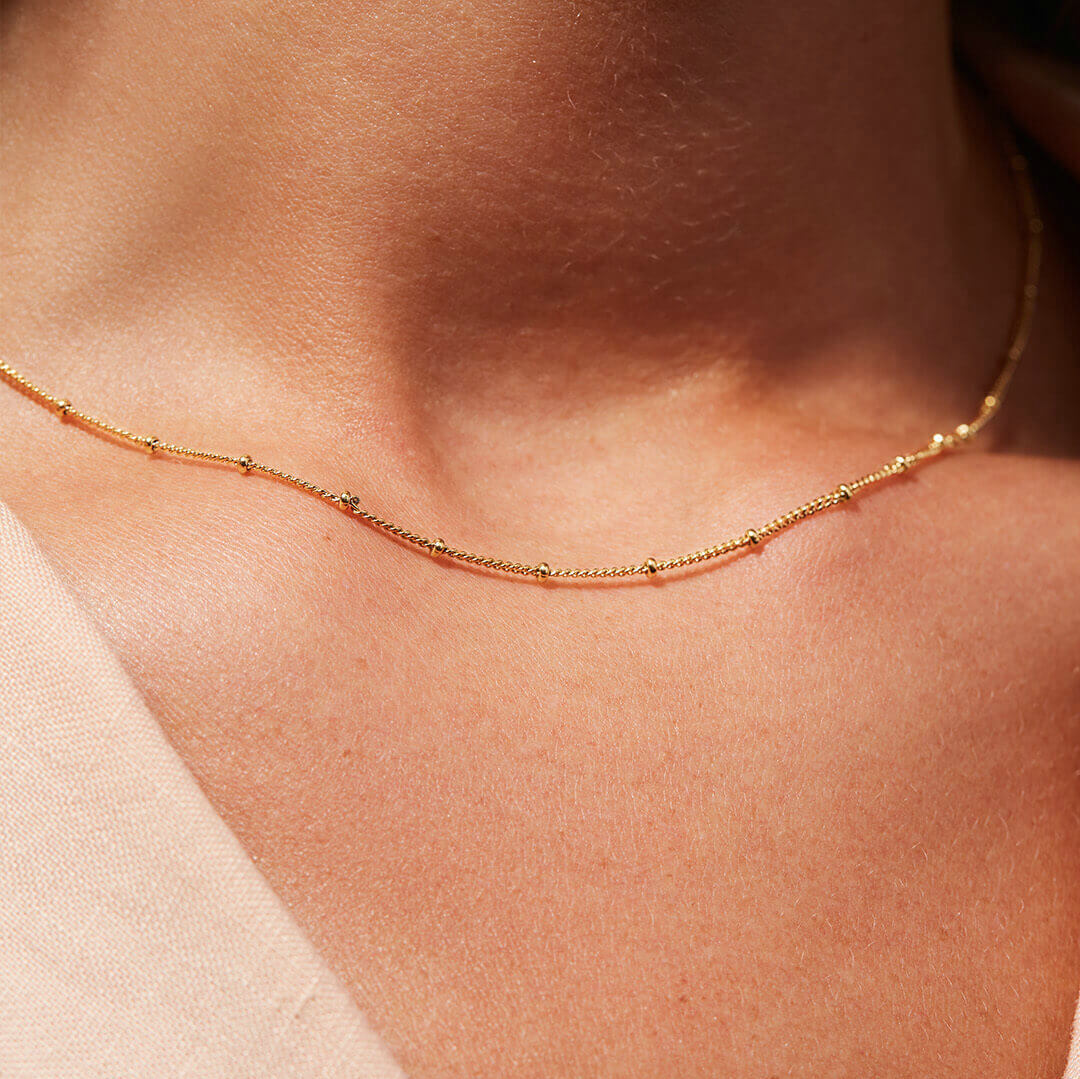 Gold Chain Necklace | Durable 18k Gold Plated with Delicate Beads 3