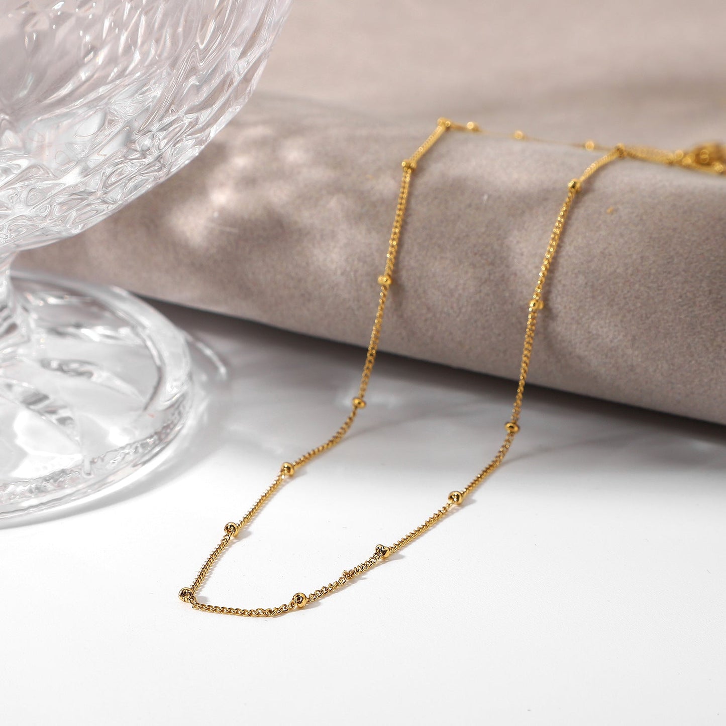 Gold Chain Necklace | Durable 18k Gold Plated with Delicate Beads 4