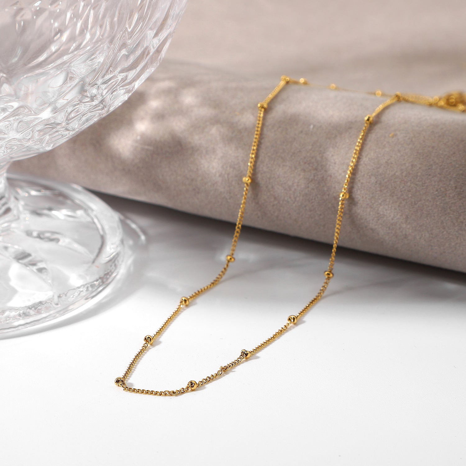 Gold Chain Necklace | Durable 18k Gold Plated with Delicate Beads 4