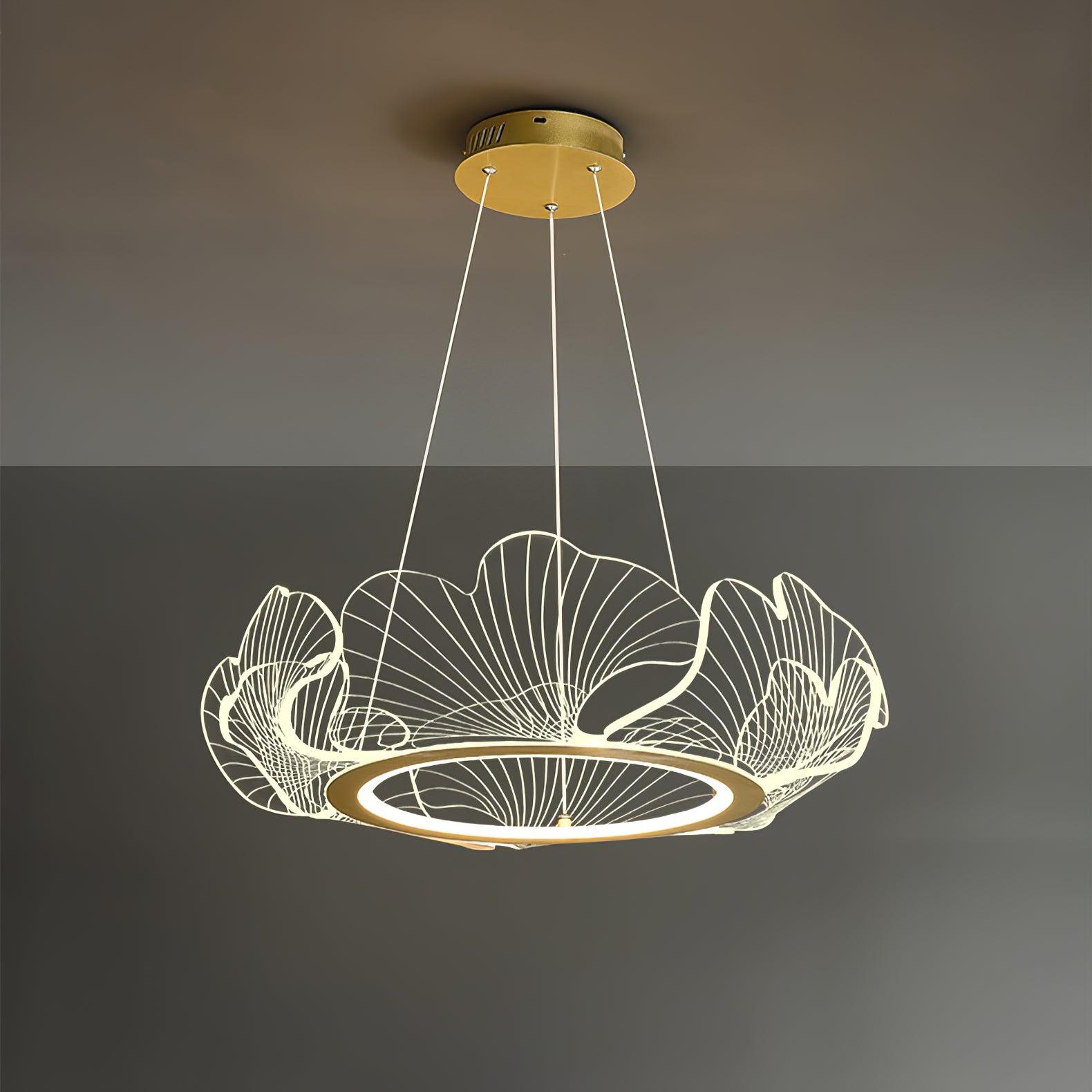 Gold Chandelier | Elegant Leaf Design with Dimmable LED Lighting 0