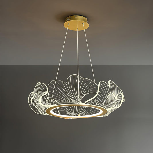 Gold Chandelier | Elegant Leaf Design with Dimmable LED Lighting 0