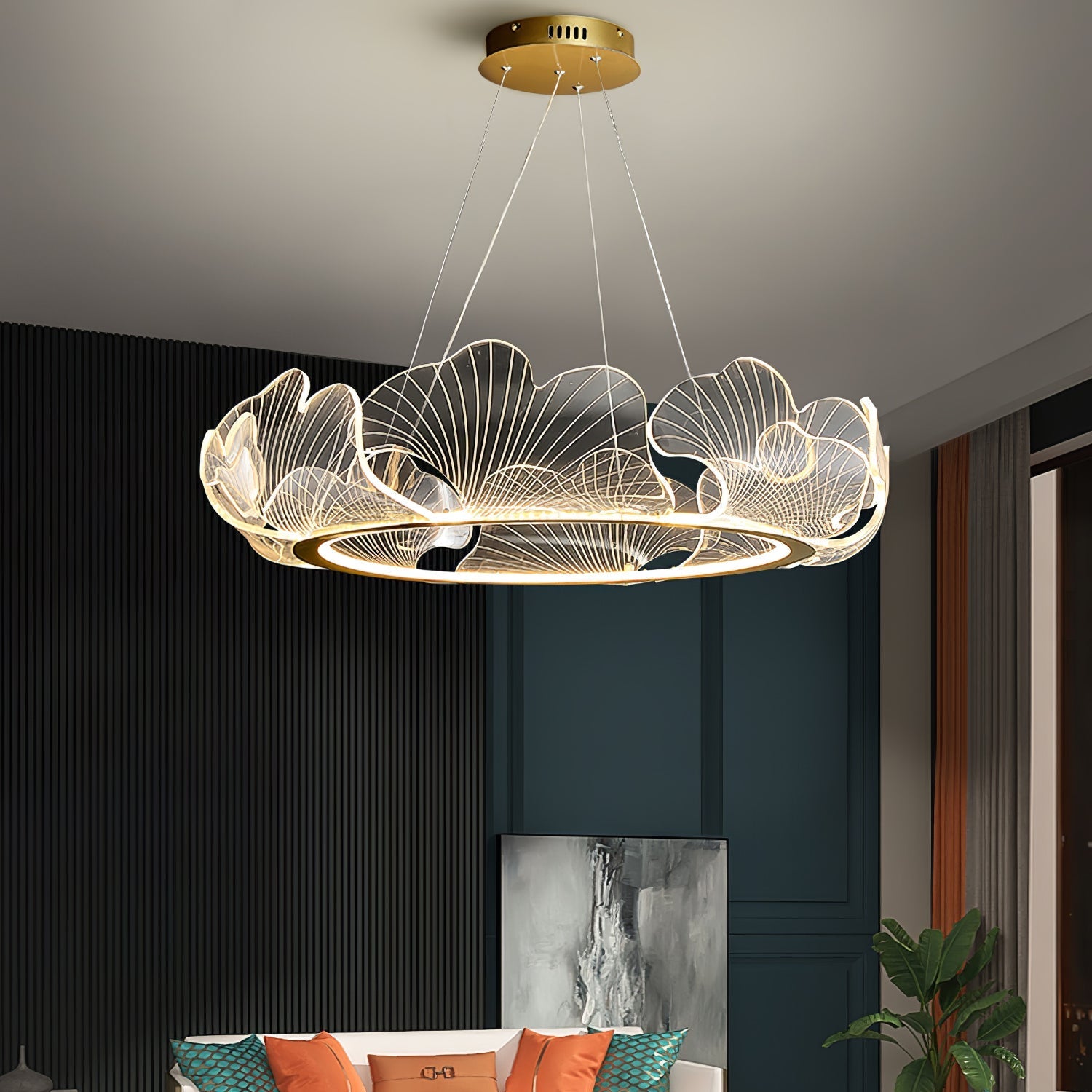 Gold Chandelier | Elegant Leaf Design with Dimmable LED Lighting 2