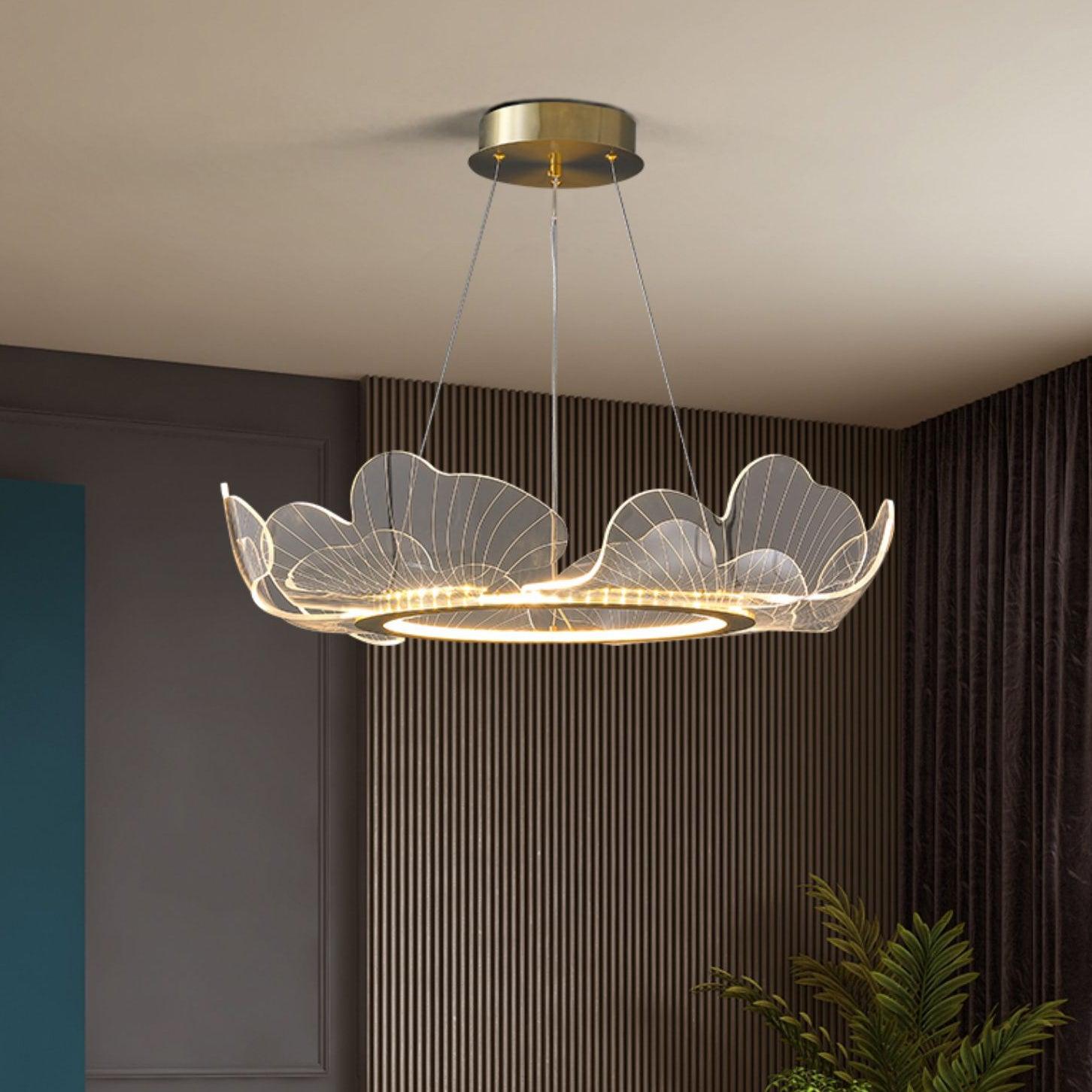 Gold Chandelier | Elegant Leaf Design with Dimmable LED Lighting 3