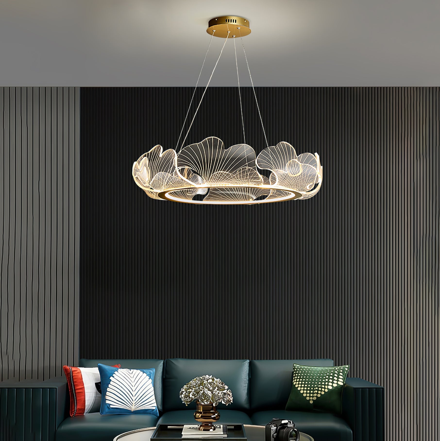 Gold Chandelier | Elegant Leaf Design with Dimmable LED Lighting 4