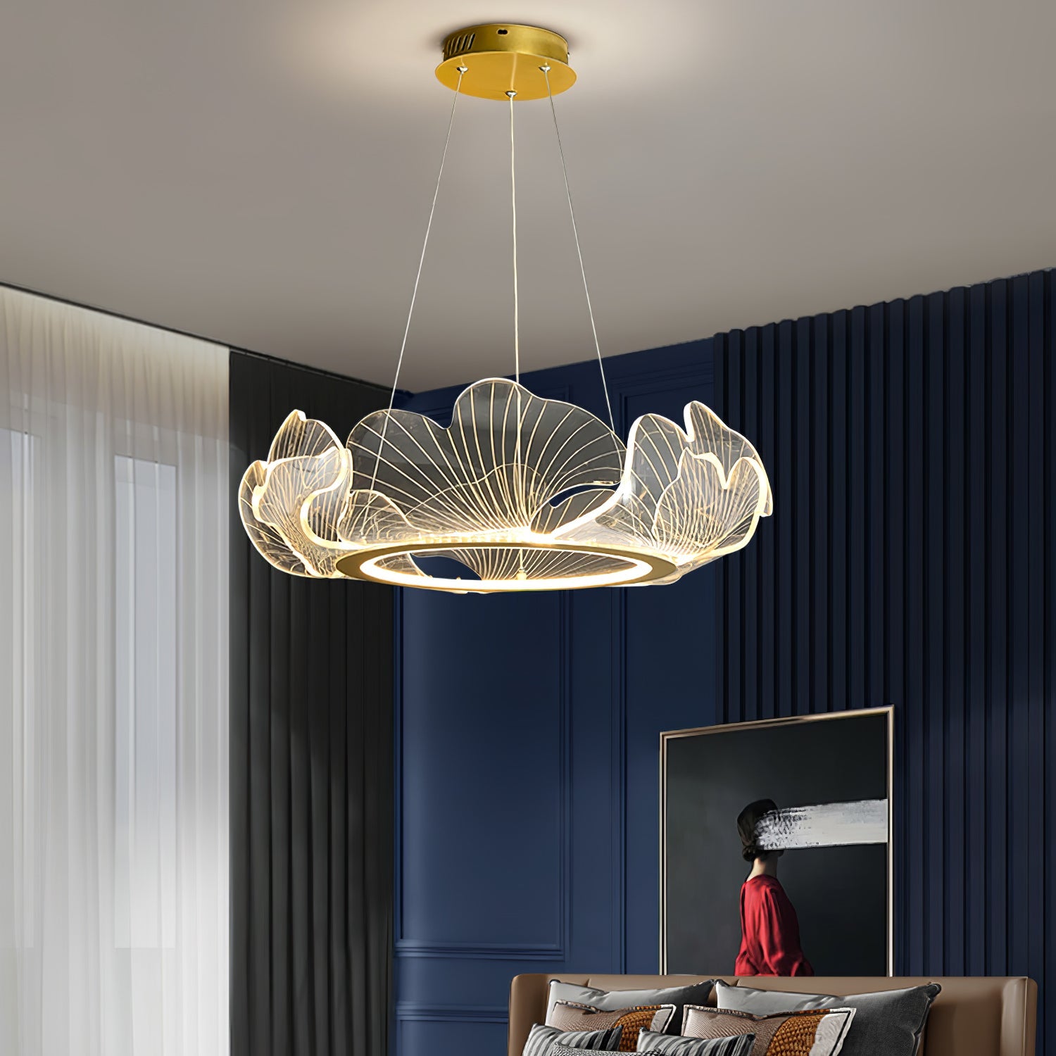 Gold Chandelier | Elegant Leaf Design with Dimmable LED Lighting 5